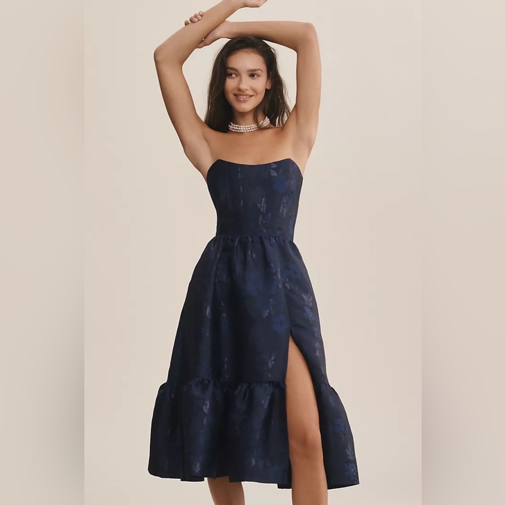 V. Chapman Virginia Tiered Strapless Corset Midi Dress